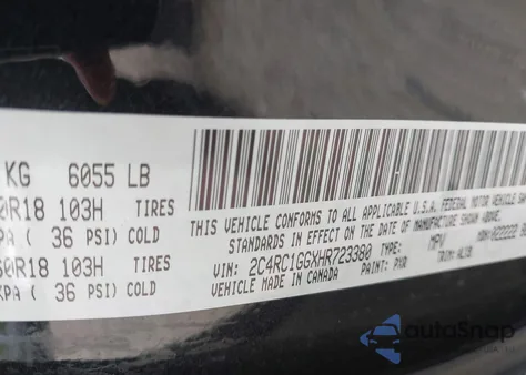 2017 Chrysler Pacifica Limited z USA, uszkodzony, nr VIN 2C4RC1GGXHR723380